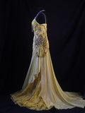 Vintage Mermaid Spaghetti Straps Yellow Lace 70s With Beads Prom Max Dresses Inspo 18th Birthday Outfit Formal Dress For Women HZ0311