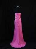 Retro 80s Mermaid Strapless Hot Pink Chiffon With Beadings Long Prom Dresses Inspo 22th Birthday Outfit Formal Dress HZ0311