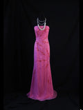 Retro 80s Mermaid Strapless Hot Pink Chiffon With Beadings Long Prom Dresses Inspo 22th Birthday Outfit Formal Dress HZ0311