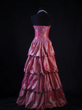 Retro 80s Ball Gown Strapless Pink Satin With Beadings Long Prom Dresses Inspo 22th Birthday Outfit Formal Dress HZ0311