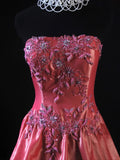 Retro 80s Ball Gown Strapless Pink Satin With Beadings Long Prom Dresses Inspo 22th Birthday Outfit Formal Dress HZ0311