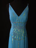 Vintage Mermaid V Neck Royal Blue Chiffon 90s With Beadings Prom Max Dresses Inspo 19th Birthday Outfit Formal Dress For Women HZ0311