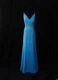 Vintage Mermaid V Neck Royal Blue Chiffon 90s With Beadings Prom Max Dresses Inspo 19th Birthday Outfit Formal Dress For Women HZ0311