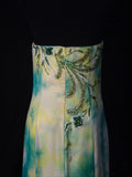 Retro 80s Mermaid Strapless Floral Green Chiffon With Beadings Long Prom Dresses Inspo 22th Birthday Outfit Formal Dress HZ0311