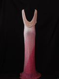 Vintage Mermaid Cowl Neck Pink White 80s With Beadings Bodice Long Prom Dresses Inspo Birthday Outfit Formal Dress For Women HZ0311