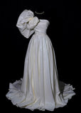 Modest Long Wedding Dresses A Line One Shoulder Satin Style For Bride With Pleated Bodice Train Bridal Dresses HZ0311