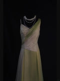 Retro 80s A line Irregular Neck Lilac Green Chiffon With Beadings Prom Dresses Inspo 22th Birthday Outfit Formal Dress HZ0311
