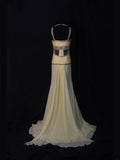 Retro 1950s Mermaid Straps Yellow Chiffon With Silver Beads Long Prom Dresses Inspo 22th Birthday Outfit Formal Dress HZ0311