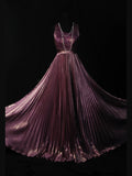 Vintage A Line Dusty Purple 1950s With Beads Pleated Bodice Long Prom Dresses Inspo 18th Birthday Outfit Formal Gown HZ0311