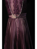 Vintage A Line Dusty Purple 1950s With Beads Pleated Bodice Long Prom Dresses Inspo 18th Birthday Outfit Formal Gown HZ0311