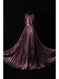 Vintage A Line Dusty Purple 1950s With Beads Pleated Bodice Long Prom Dresses Inspo 18th Birthday Outfit Formal Gown HZ0311