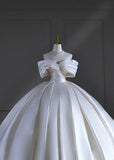 Princess Long Wedding Gowns Ball Gown Off The Shoulder Pleated Satin for Bride With Sleeves Train White Bridal Dress HZ0311