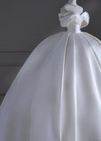Princess Long Wedding Gowns Ball Gown Off The Shoulder Pleated Satin for Bride With Sleeves Train White Bridal Dress HZ0311