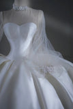 Princess Long Wedding Gowns Ball Gown High Neck Long Sleeves Pleated Satin for Bride With Train White Bridal Dress HZ0311