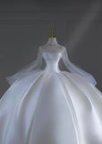 Princess Long Wedding Gowns Ball Gown High Neck Long Sleeves Pleated Satin for Bride With Train White Bridal Dress HZ0311