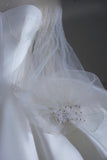 Princess Long Wedding Gowns Ball Gown High Neck Long Sleeves Pleated Satin for Bride With Train White Bridal Dress HZ0311