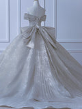 Modest Long Wedding Dresses Ball Gown Off The Shoulder Sequin Style For Bride With Pleated Bodice Train Bridal Dresses HZ0311