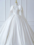 Princess Long Wedding Gowns Ball Gown V Neck Sleeveless Pleated Satin for Bride With Train White Bridal Dress HZ0311