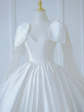Princess Long Wedding Gowns Ball Gown V Neck Sleeveless Pleated Satin for Bride With Train White Bridal Dress HZ0311