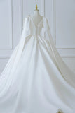 Princess Long Wedding Gowns Ball Gown V Neck Sleeveless Pleated Satin for Bride With Train White Bridal Dress HZ0311