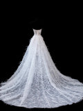 Timeless Women's A Line Strapless Sleeveless White Lace With Feathers Short Vintage Fitted 1920s Wedding Dresses HZ0311