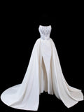 Timeless Women's Sheath Strapless Sleeveless White Satin With Slit Fitted Corset Appliques Long Vintage 1920s Wedding Dresses HZ0311