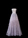 Elegant Ball Gown Strapless Lilac Tulle With Beads Long Formal Fancy Evening Dresses Dinner Outfits Classy Party Gowns HZ0311