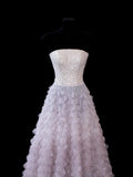 Elegant Ball Gown Strapless Lilac Tulle With Beads Long Formal Fancy Evening Dresses Dinner Outfits Classy Party Gowns HZ0311