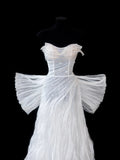 Timeless Women's A line Sweetheart Sleeveless White Tulle With Beads Fitted Long Vintage 1920s Wedding Dresses HZ0311