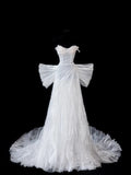 Timeless Women's A line Sweetheart Sleeveless White Tulle With Beads Fitted Long Vintage 1920s Wedding Dresses HZ0311