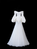 Timeless Women's Mermaid Off The Shoulder Long Sleeves White Satin With Beads Fitted Long Vintage 1920s Wedding Dresses HZ0311
