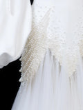 Timeless Women's Mermaid Off The Shoulder Long Sleeves White Satin With Beads Fitted Long Vintage 1920s Wedding Dresses HZ0311