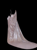 Chic Formal Mermaid Spaghetti Strap Pink Satin With Slit Cape Style Impress Long Prom Dresses Party Gowns HZ0311
