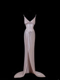 Chic Formal Mermaid Spaghetti Strap Pink Satin With Slit Cape Style Impress Long Prom Dresses Party Gowns HZ0311