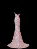 Elegant Mermaid Sweetheart Pink Sequins With Slit Long Formal Fancy Evening Dresses Dinner Outfits Classy Party Gowns HZ0311
