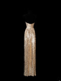 Elegant A line Spaghetti Straps Sequins Gold Long Formal Fancy Evening Dresses Dinner Outfits Classy Party Gowns HZ0311