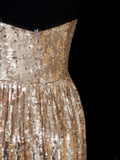 Elegant A line Spaghetti Straps Sequins Gold Long Formal Fancy Evening Dresses Dinner Outfits Classy Party Gowns HZ0311