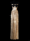 Elegant A line Spaghetti Straps Sequins Gold Long Formal Fancy Evening Dresses Dinner Outfits Classy Party Gowns HZ0311