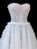 Elegant Ball Gown Sweetheart White Tulle Lace Tops Formal Fancy Evening Dresses Dinner Outfits Classy Party Gowns HZ0311