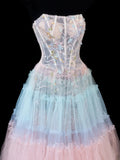 Elegant Ball Gown Strapless Multi Colors Tulle Lace Tops Formal Fancy Evening Dresses Dinner Outfits Classy Party Gowns HZ0311
