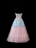 Elegant Ball Gown Strapless Multi Colors Tulle Lace Tops Formal Fancy Evening Dresses Dinner Outfits Classy Party Gowns HZ0311