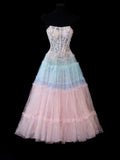 Elegant Ball Gown Strapless Multi Colors Tulle Lace Tops Formal Fancy Evening Dresses Dinner Outfits Classy Party Gowns HZ0311