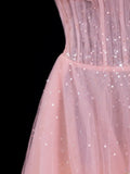Elegant A line Off The Shoulder Pink Tulle Long Formal Fancy Evening Dresses Dinner Outfits Classy Party Gowns HZ0311