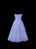 Chic Formal Ball Gown Strapless Lilac Tulle With Beads Style Impress Mid-Length Prom Dresses Party Gowns HZ0311