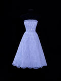Chic Formal Ball Gown Strapless Lilac Tulle With Beads Style Impress Mid-Length Prom Dresses Party Gowns HZ0311