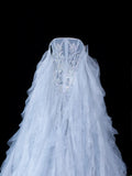 Timeless Women's Mermaid Off The Shoulder Long Sleeves Light Sky Blue With Beads Fitted Long Vintage 1920s Wedding Dresses HZ0311