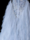 Timeless Women's Mermaid Off The Shoulder Long Sleeves Light Sky Blue With Beads Fitted Long Vintage 1920s Wedding Dresses HZ0311