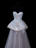 Elegant Ball Gown Strapless Multi Colors Tulle Lace Tops Formal Fancy Long Evening Dresses Dinner Outfits Classy Party Gowns HZ0311