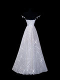 Elegant A line Spaghetti Straps White Sequin Long Prom Formal Fancy Evening Dresses Dinner Outfits Classy Party Gowns HZ0311