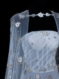 Elegant A Line Strapless Tulle With Tulle Cape Formal Fancy Long Evening Dresses Dinner Outfits Classy Party Gowns HZ0311